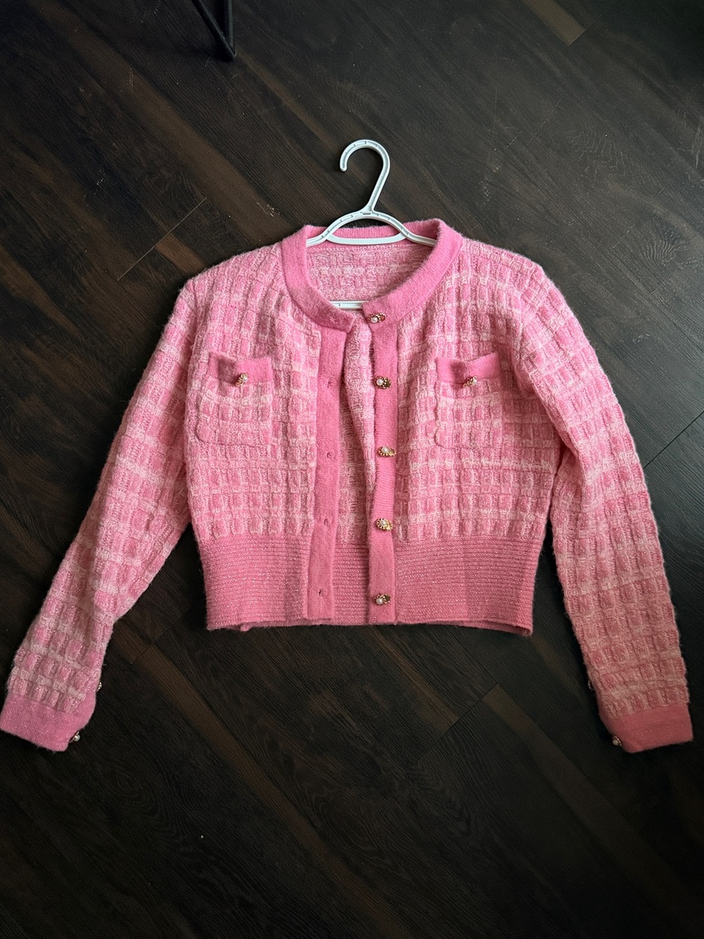 Pink Knit Cropped Cardigan Jacket